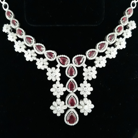 Blood Red Ruby White Zirconia Sterling Silver Set - Picture 11 of 15